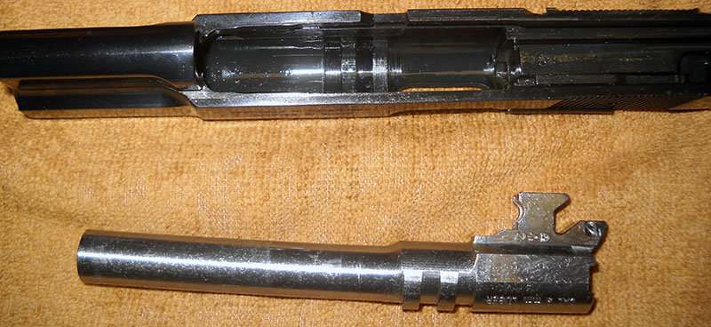 detail, Browning Hi-Power barrel and slide
